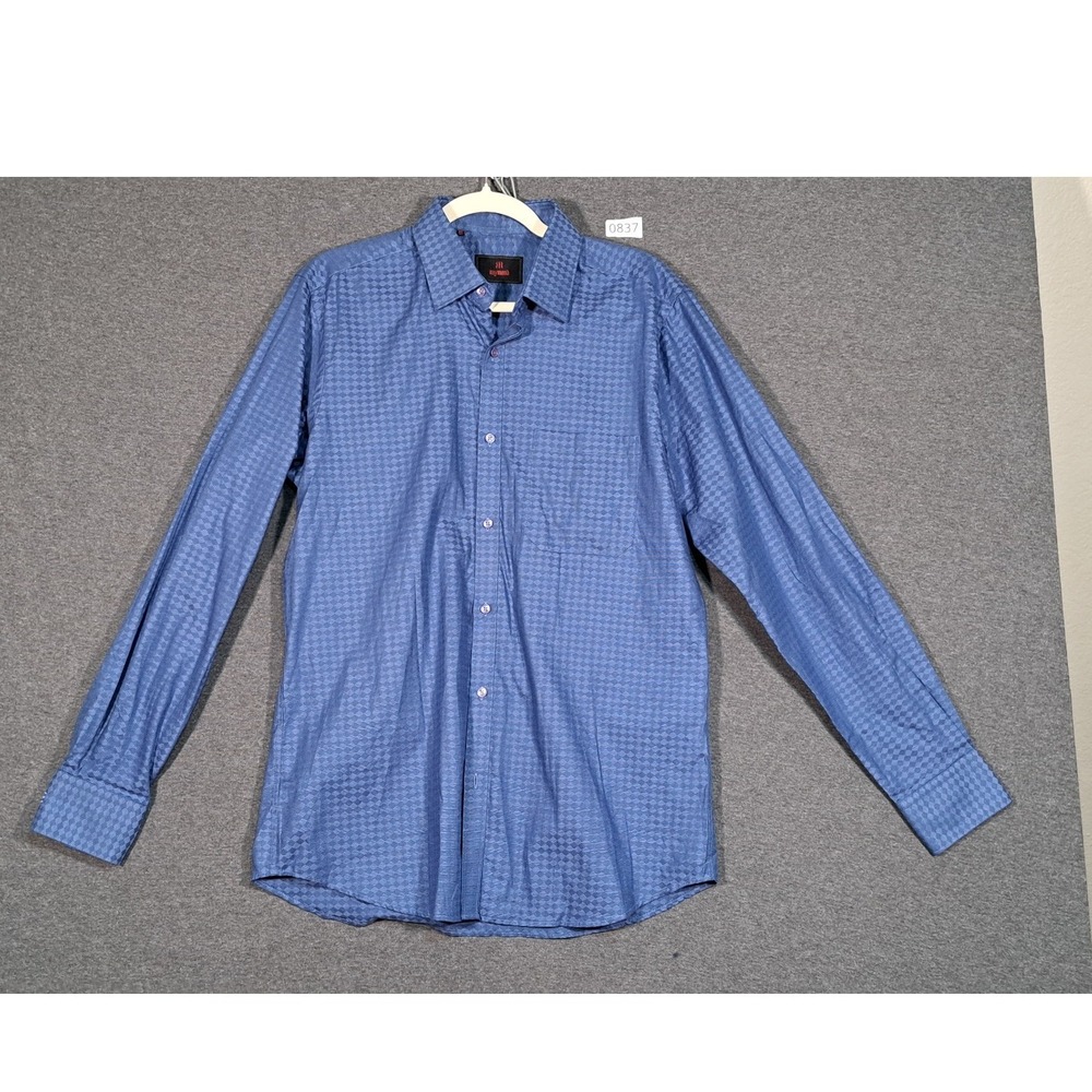Raymond Men Blue Geometric Long Sleeve Button Down Shirt Contemporary Fit 40cm